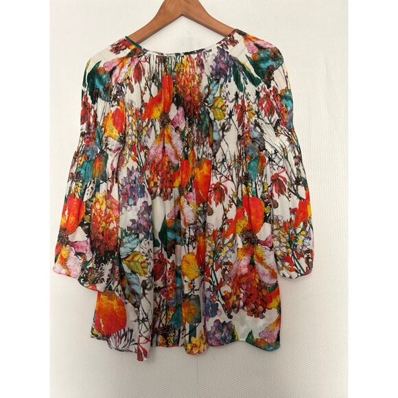 Vince Camuto Floral Boho Blouse Multicolor 3/4 Sleeve Lightweight Top Medium - Picture 9 of 11
